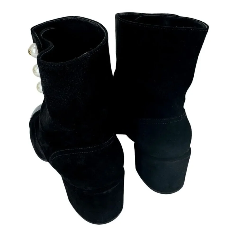 Chanel Suede Pearl CC Logo Patent Cap Toe Short Boots - Picture 7 of 16